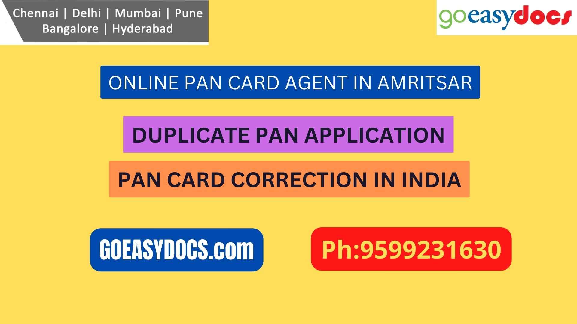 Pan Card Agent Service In AMRITSAR 9599231630