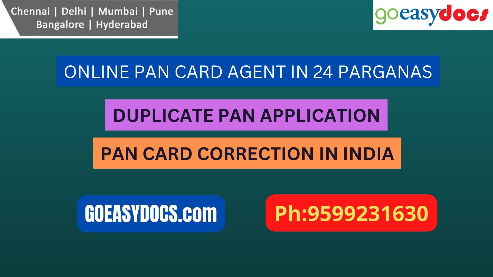 Pan Card Agent Service In 24 PARGANAS 9599231630