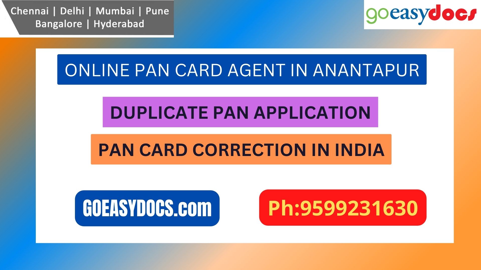 Pan Card Agent Service In ANANTAPUR 9599231630