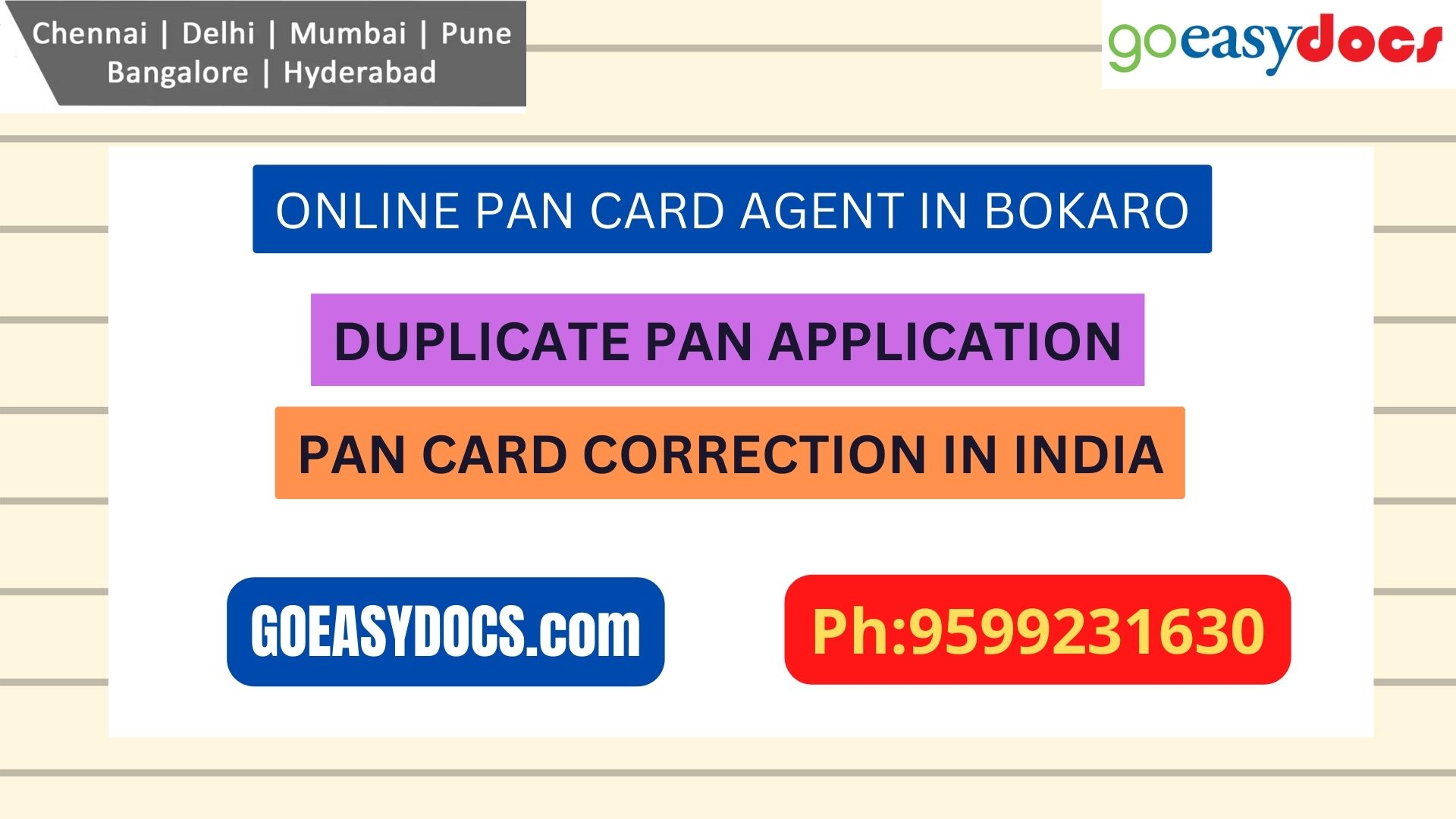 Pan Card Agent Service In BOKARO 9599231630