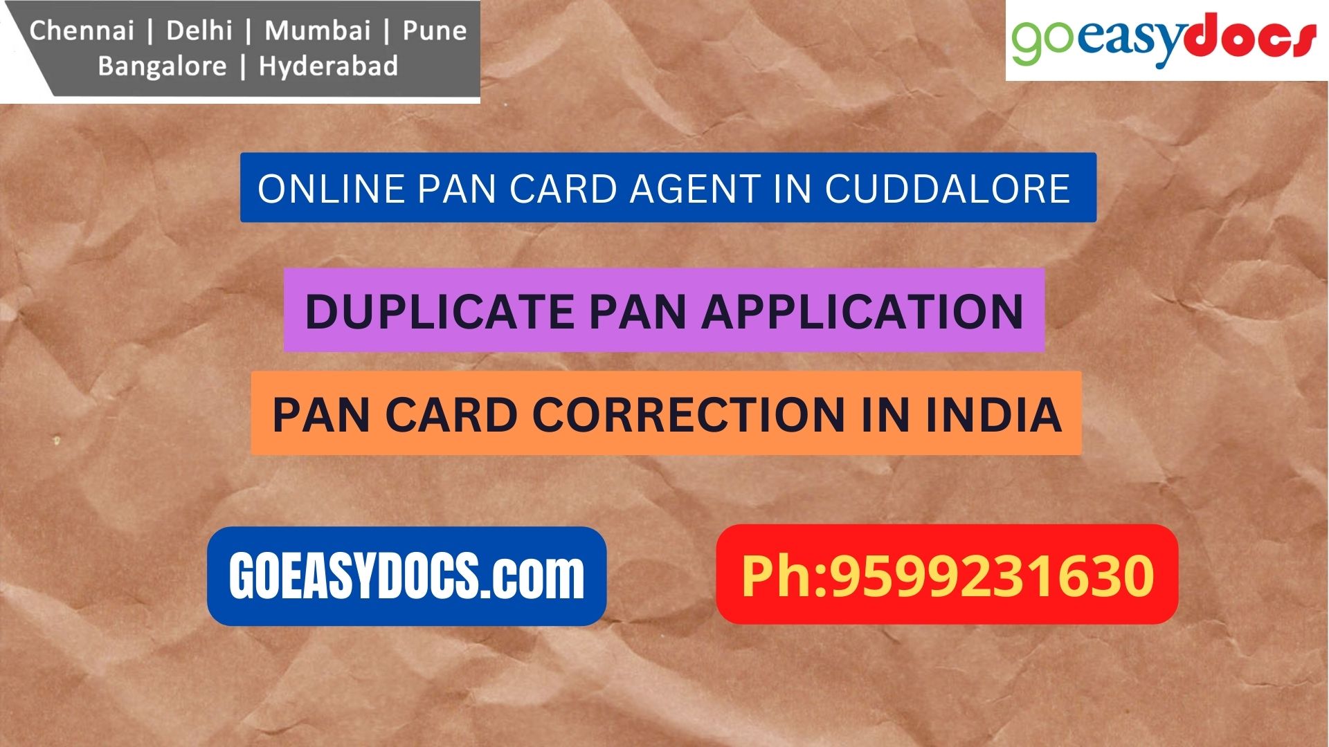 Pan Card Agent Service In CUDDALORE 9599231630