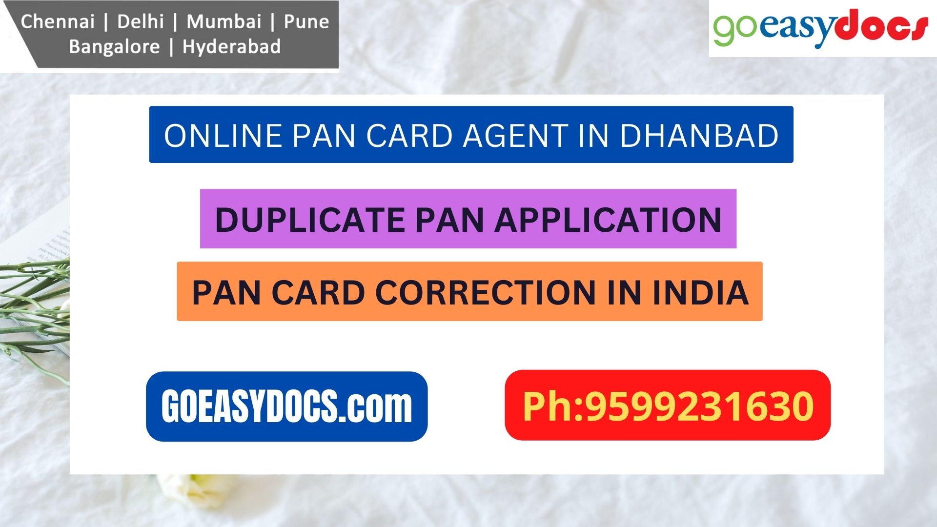 Pan Card Agent Service In DHANBAD 9599231630