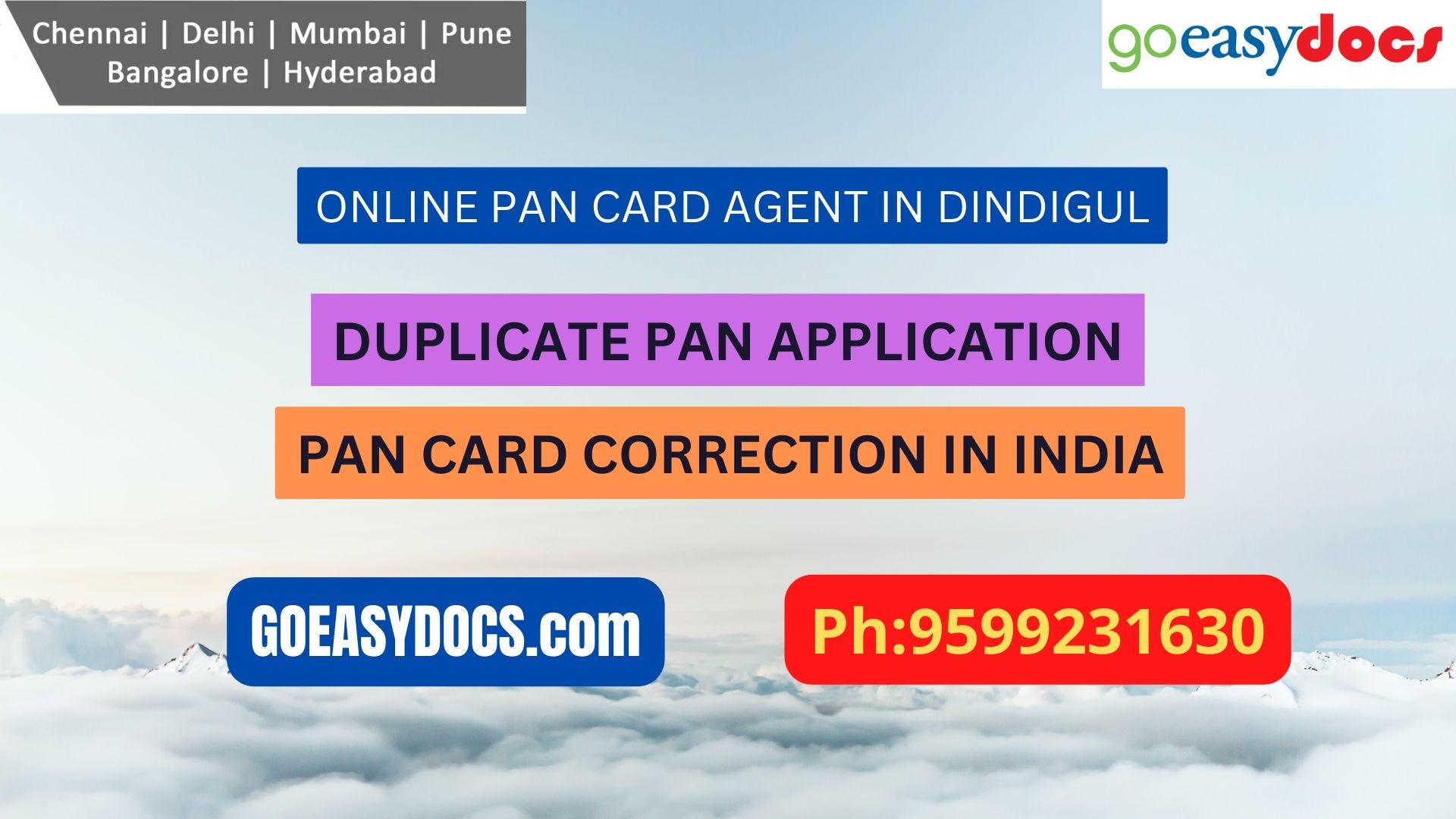 Pan Card Agent Service In DINDIGUL 9599231630