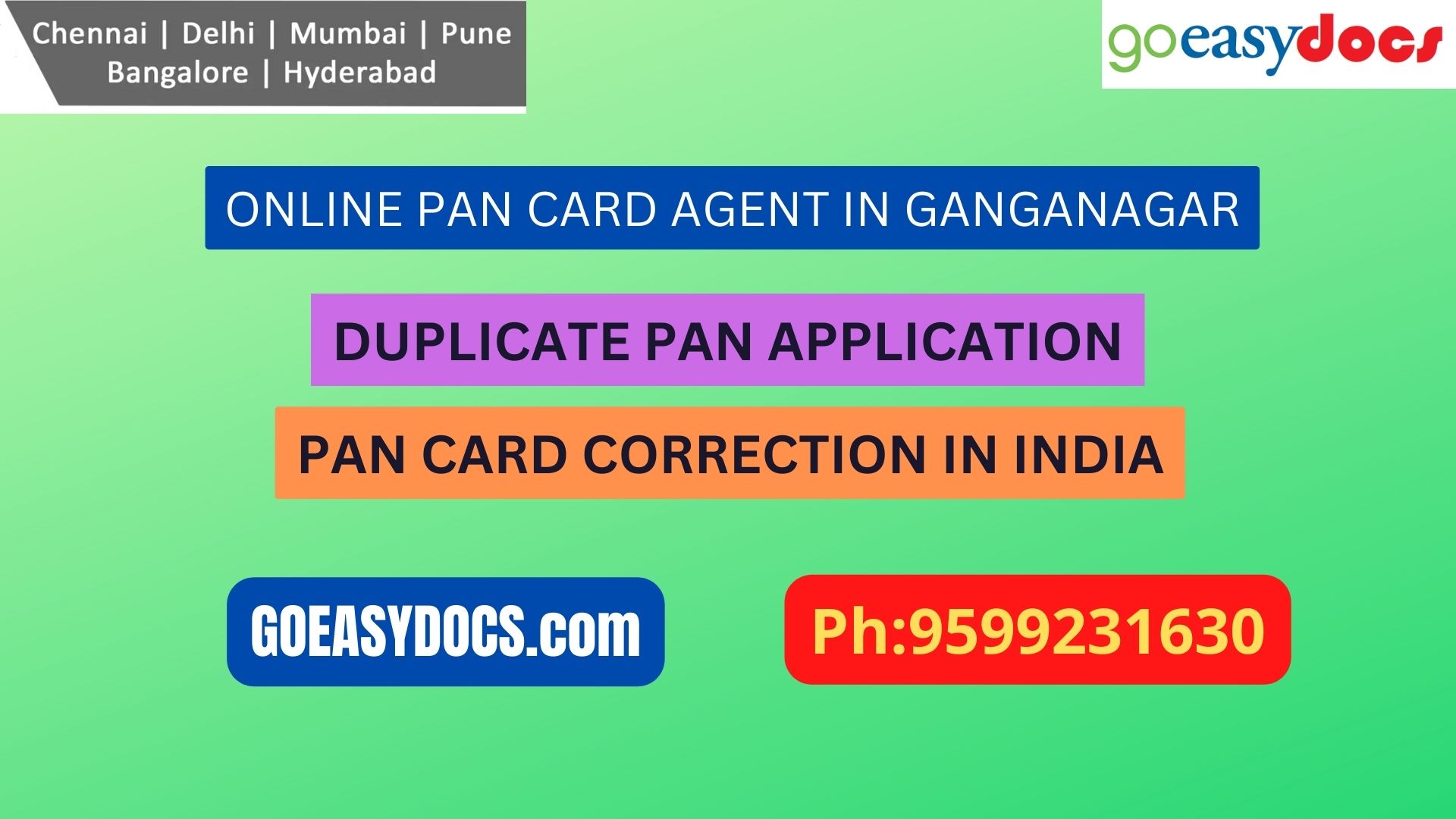 Pan Card Agent Service In GANGANAGAR 9599231630