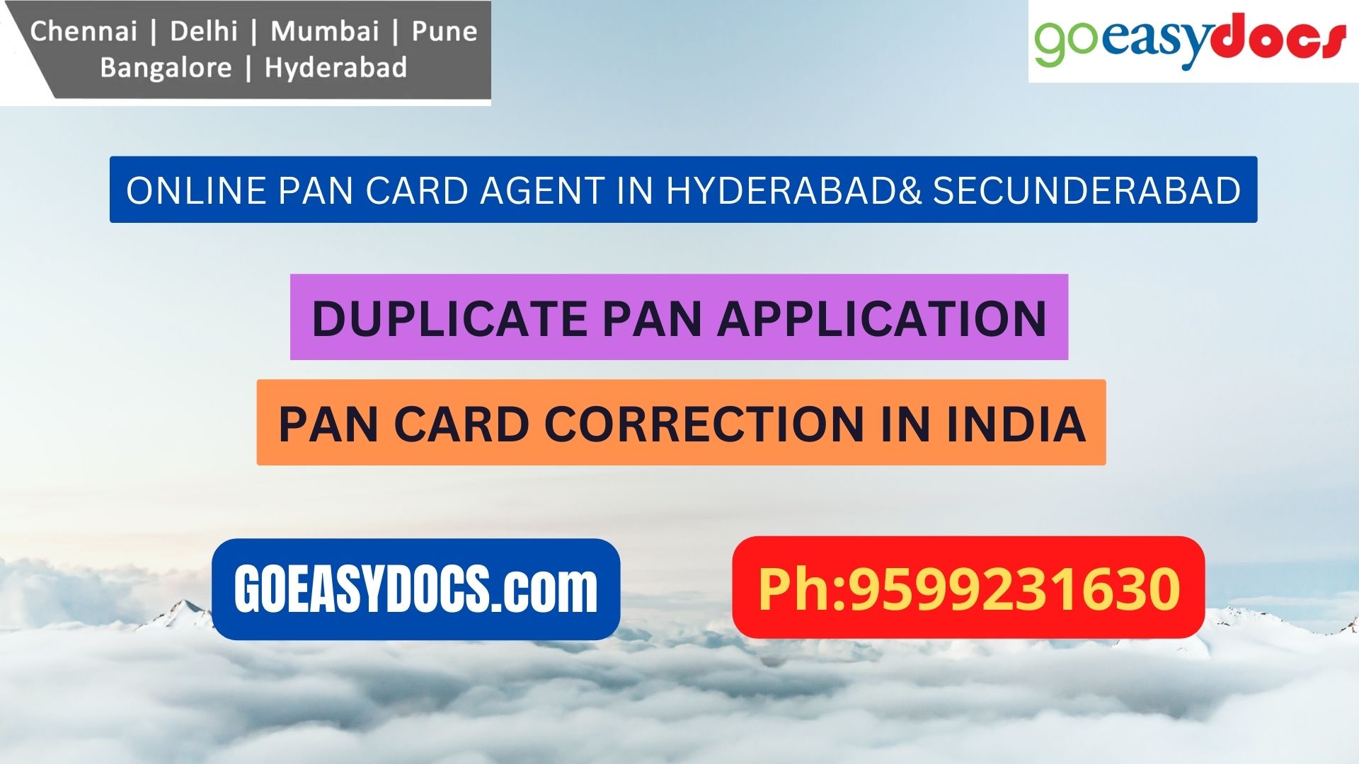 Pan Card Agent Service In HYDERABAD& SECUNDERABAD 9599231630