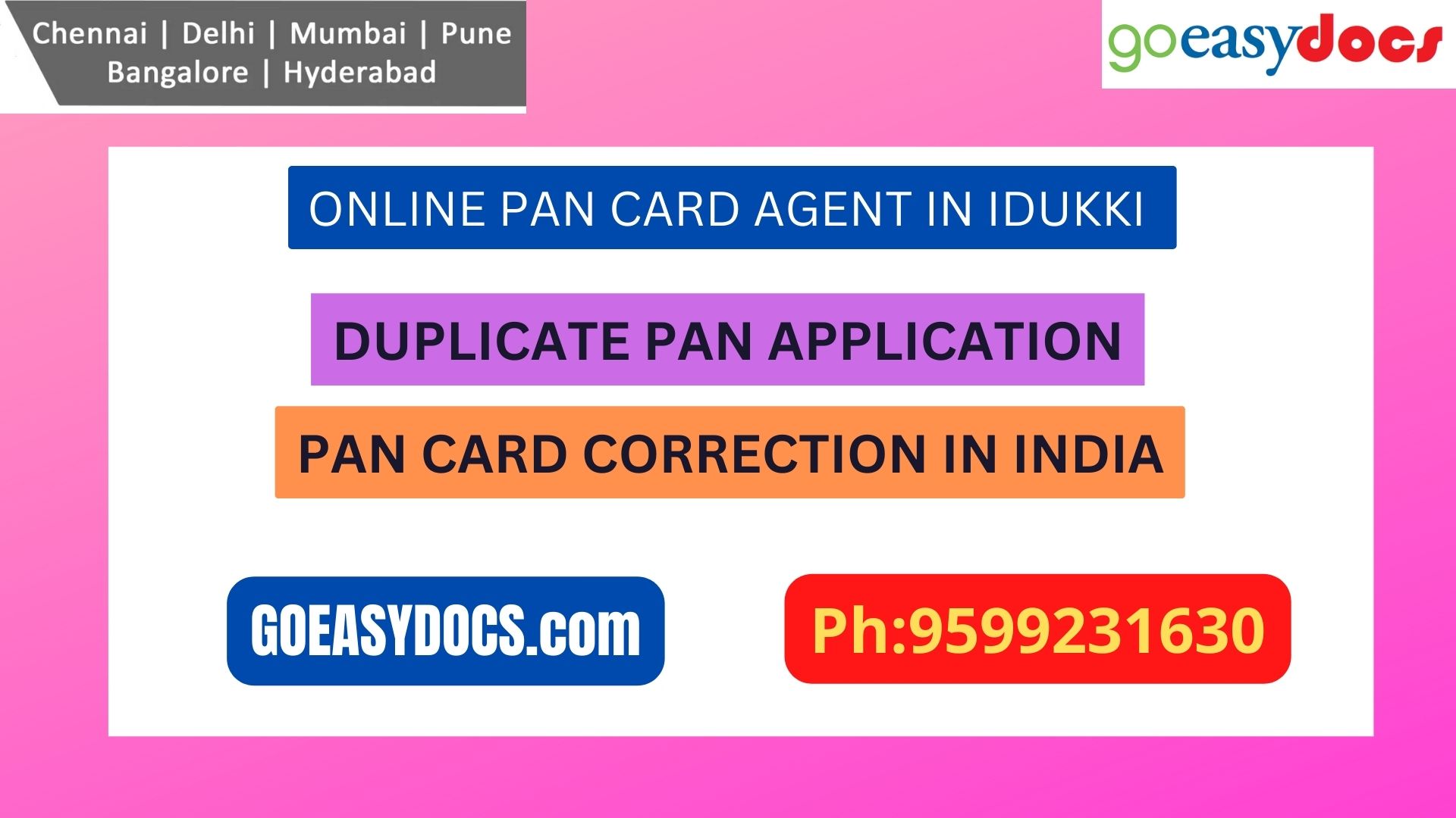 Pan Card Agent Service In IDUKKI 9599231630