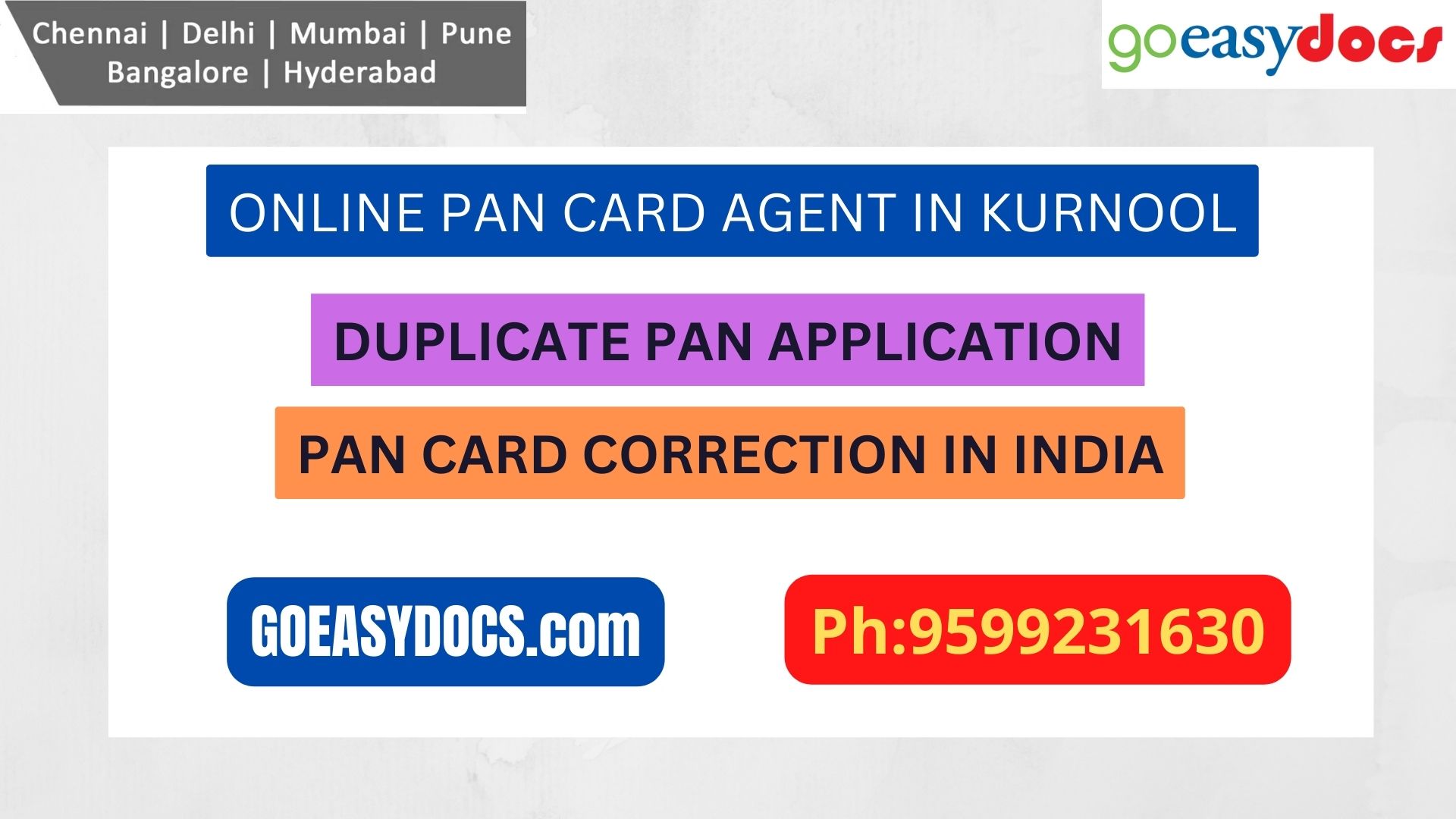 Pan Card Agent Service In KURNOOL 9599231630