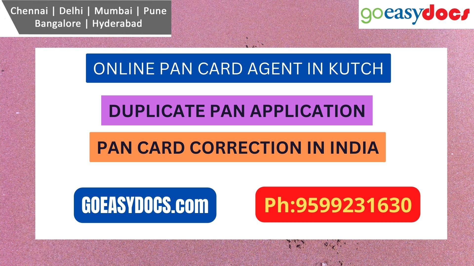 Pan Card Agent Service In KUTCH 9599231630