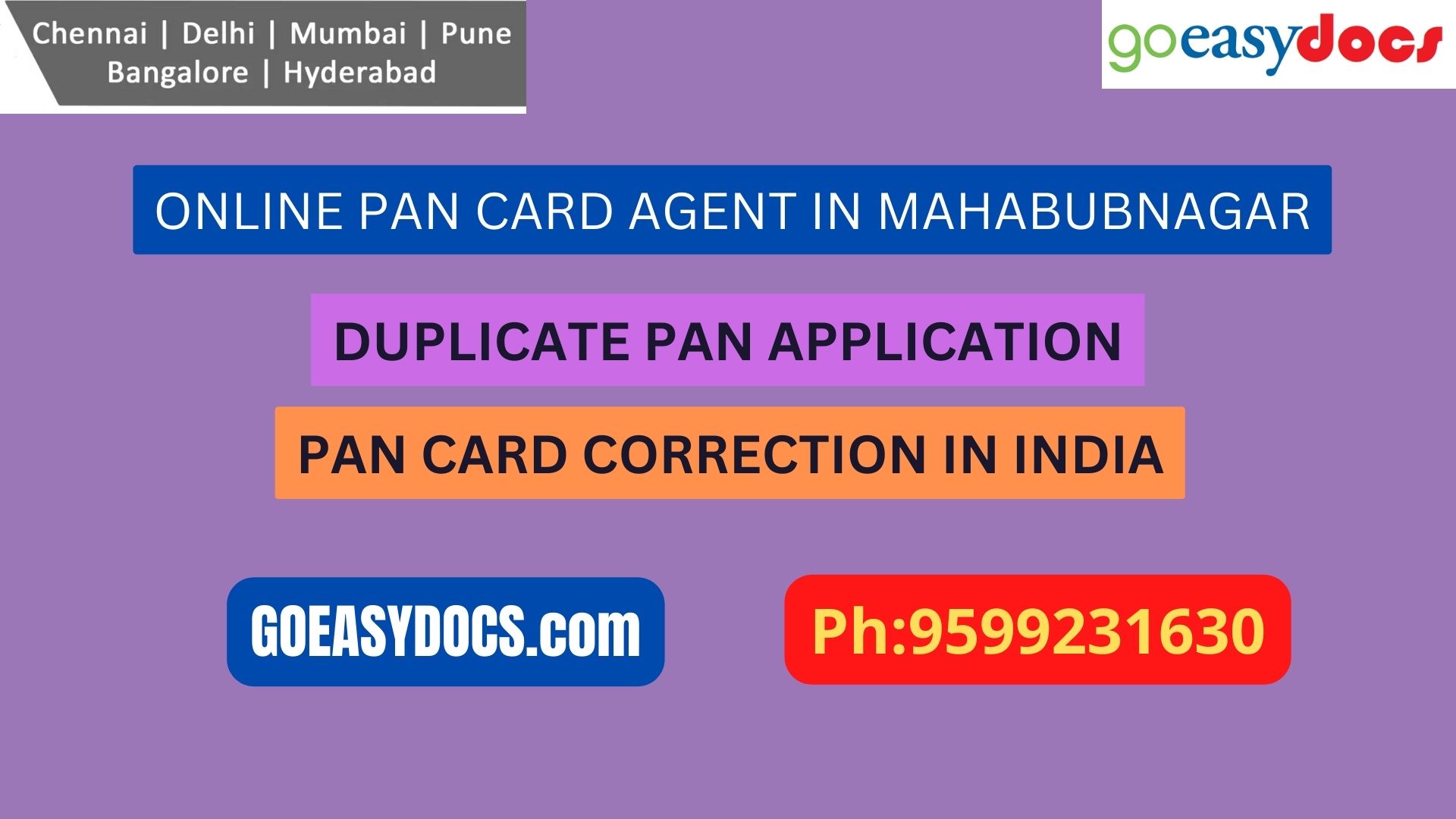 Pan Card Agent Service In MAHABUBNAGAR 9599231630