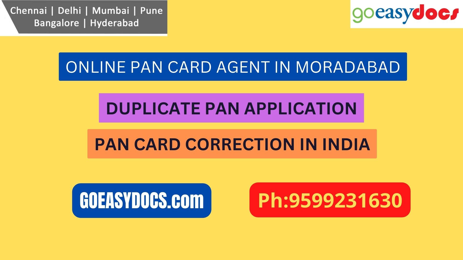 Pan Card Agent Service In MORADABAD 9599231630