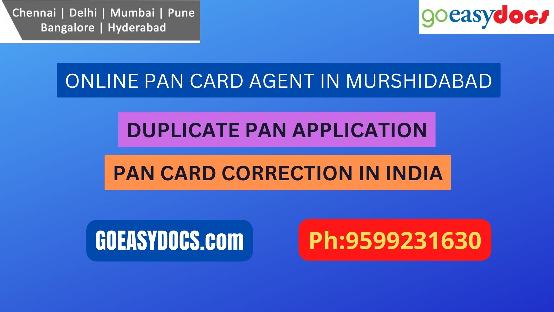 Pan Card Agent Service In MURSHIDABAD 9599231630