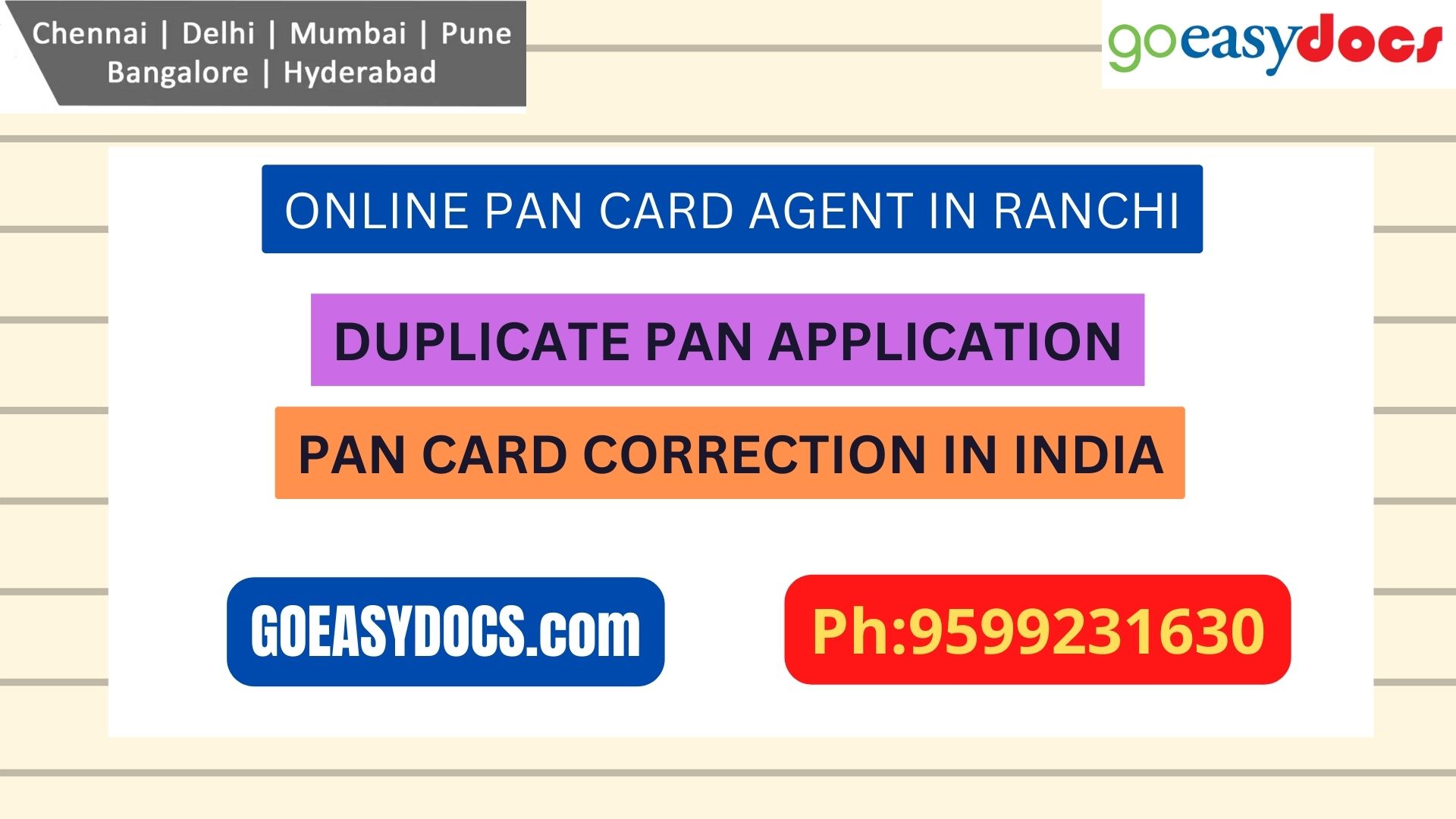 Pan Card Agent Service In RANCHI 9599231630