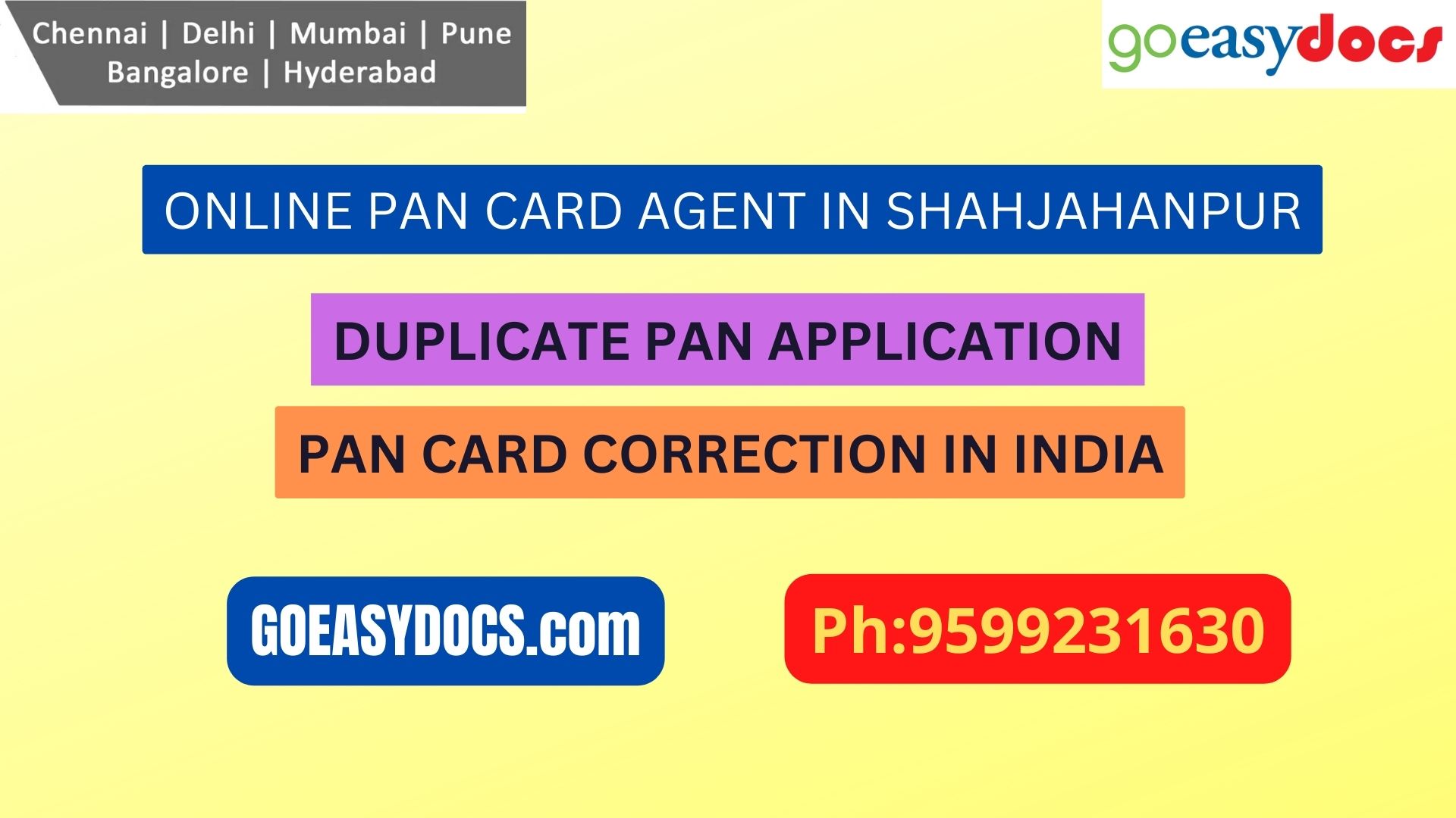 Pan Card Agent Service In SHAHJAHANPUR 9599231630