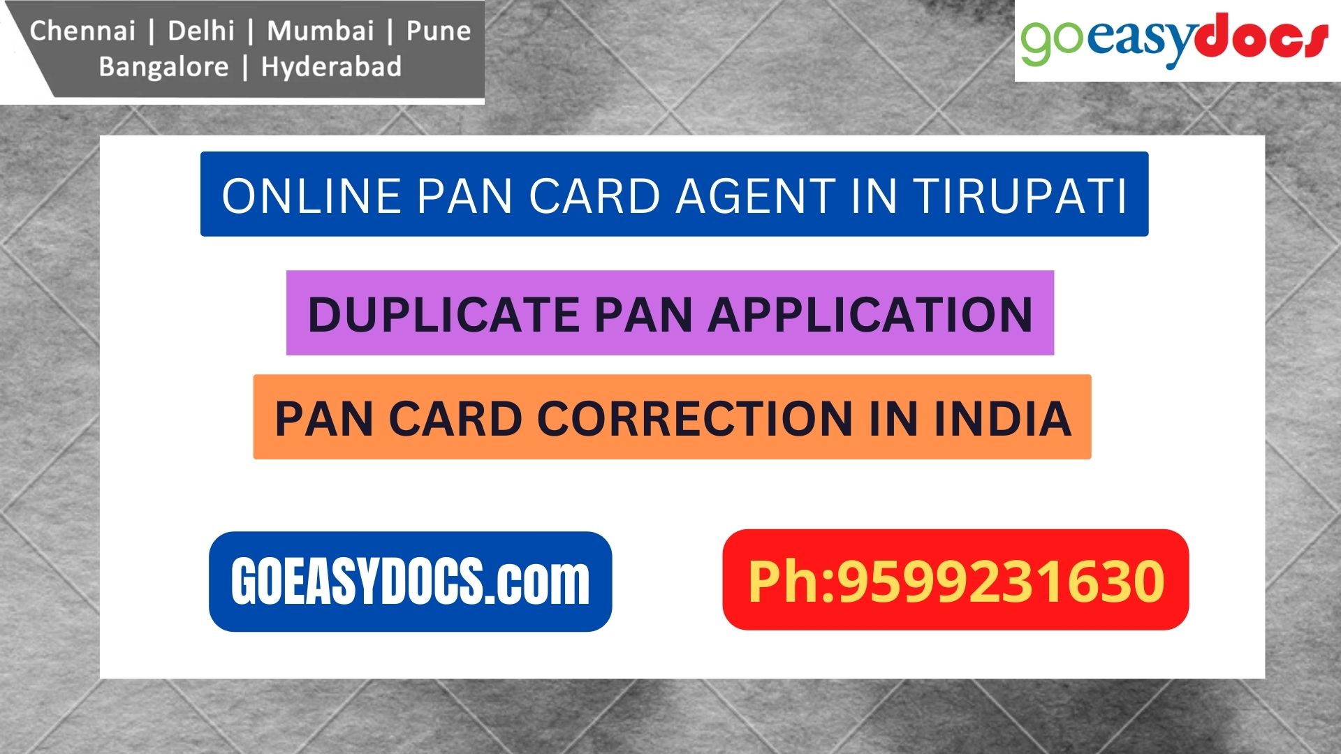 Pan Card Agent Service In TIRUPATI 9599231630