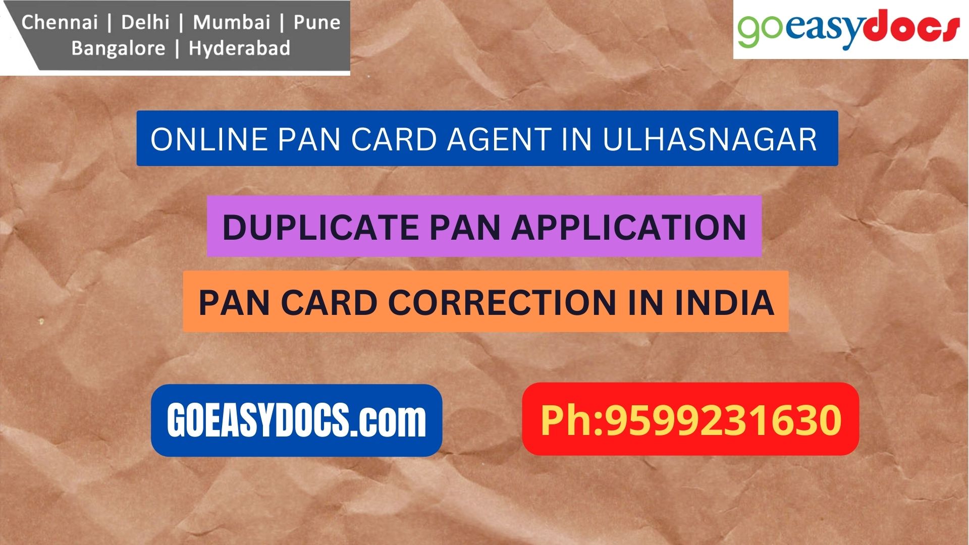 Pan Card Agent Service In ULHASNAGAR 9599231630