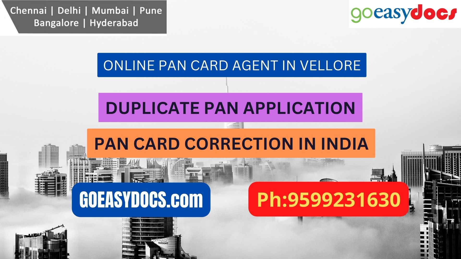 Pan Card Agent Service In VELLORE 9599231630