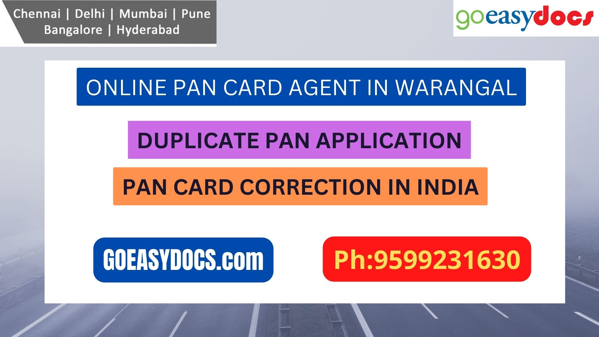 Pan Card Agent Service In WARANGAL 9599231630