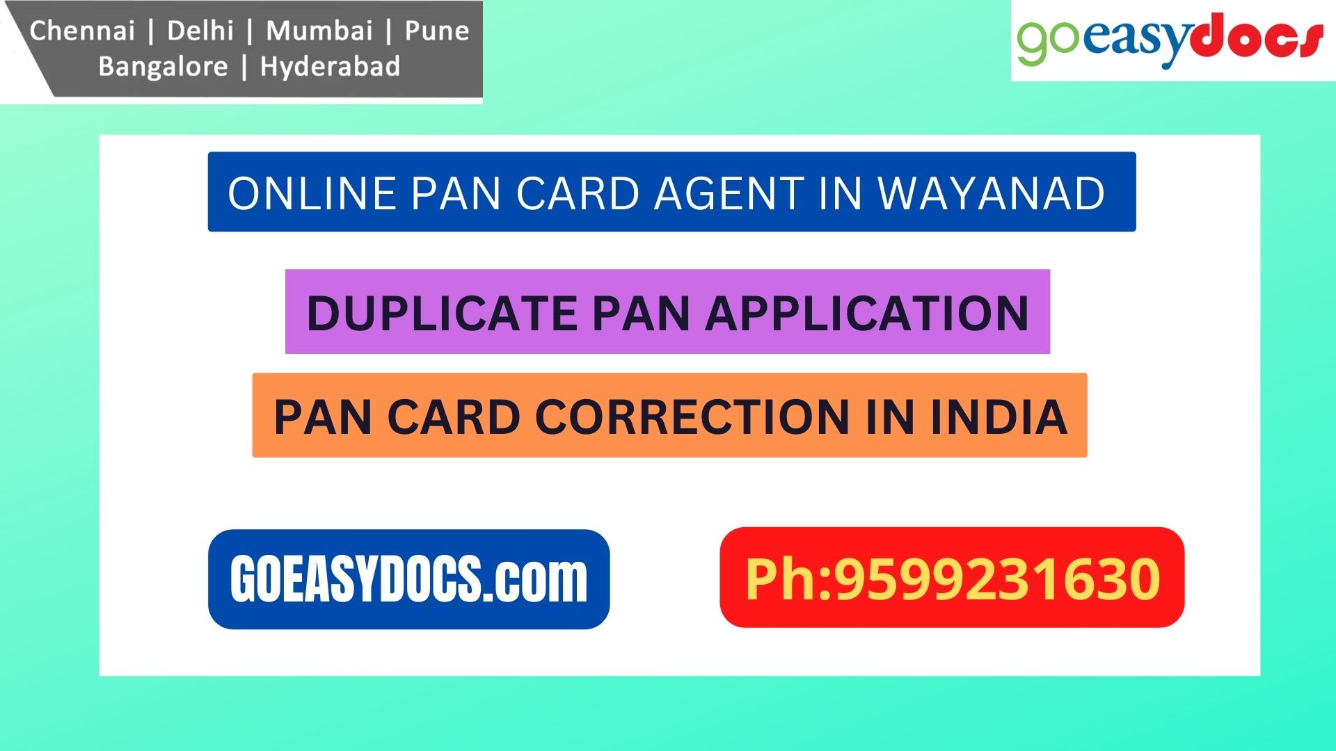 Pan Card Agent Service In WAYANAD 9599231630