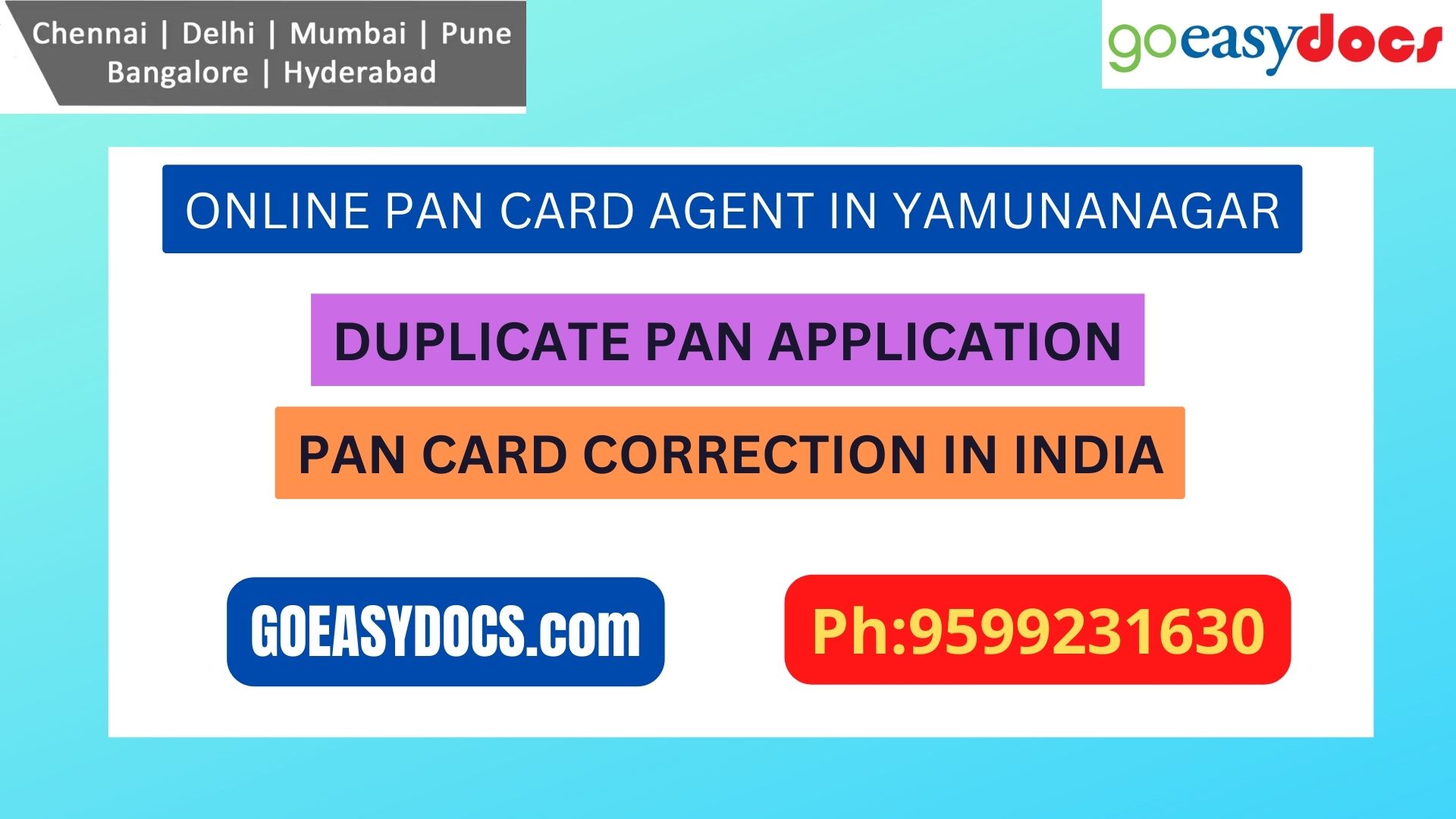 Pan Card Agent Service In YAMUNANAGAR 9599231630